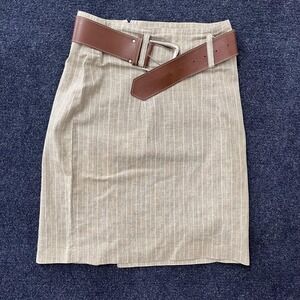 Vintage By Choice Sport Skirt Womens 7 Beige Striped Pencil Knee Length Belted